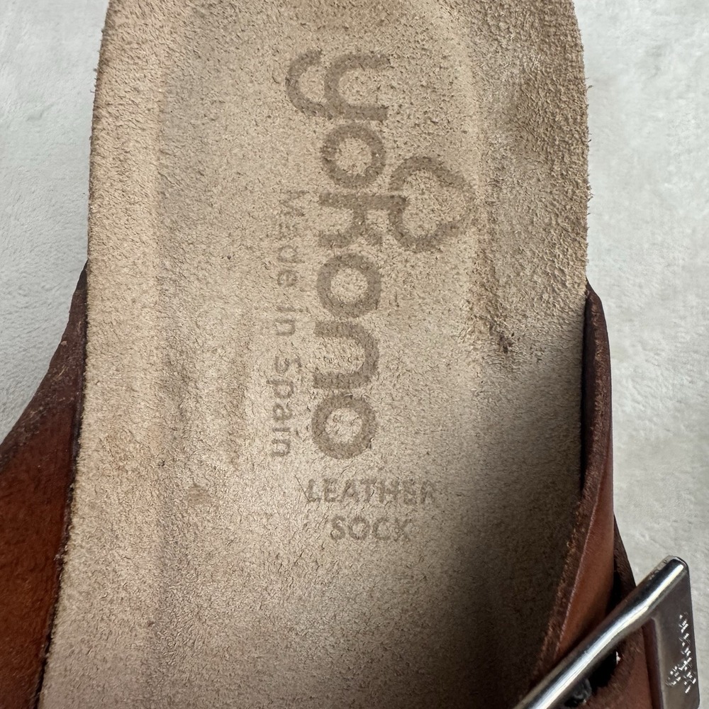 Yokono Leather Toe Loop Sandals Brown Buckle Comfort Slide Women EU 37 US 6.5 - Picture 7 of 11